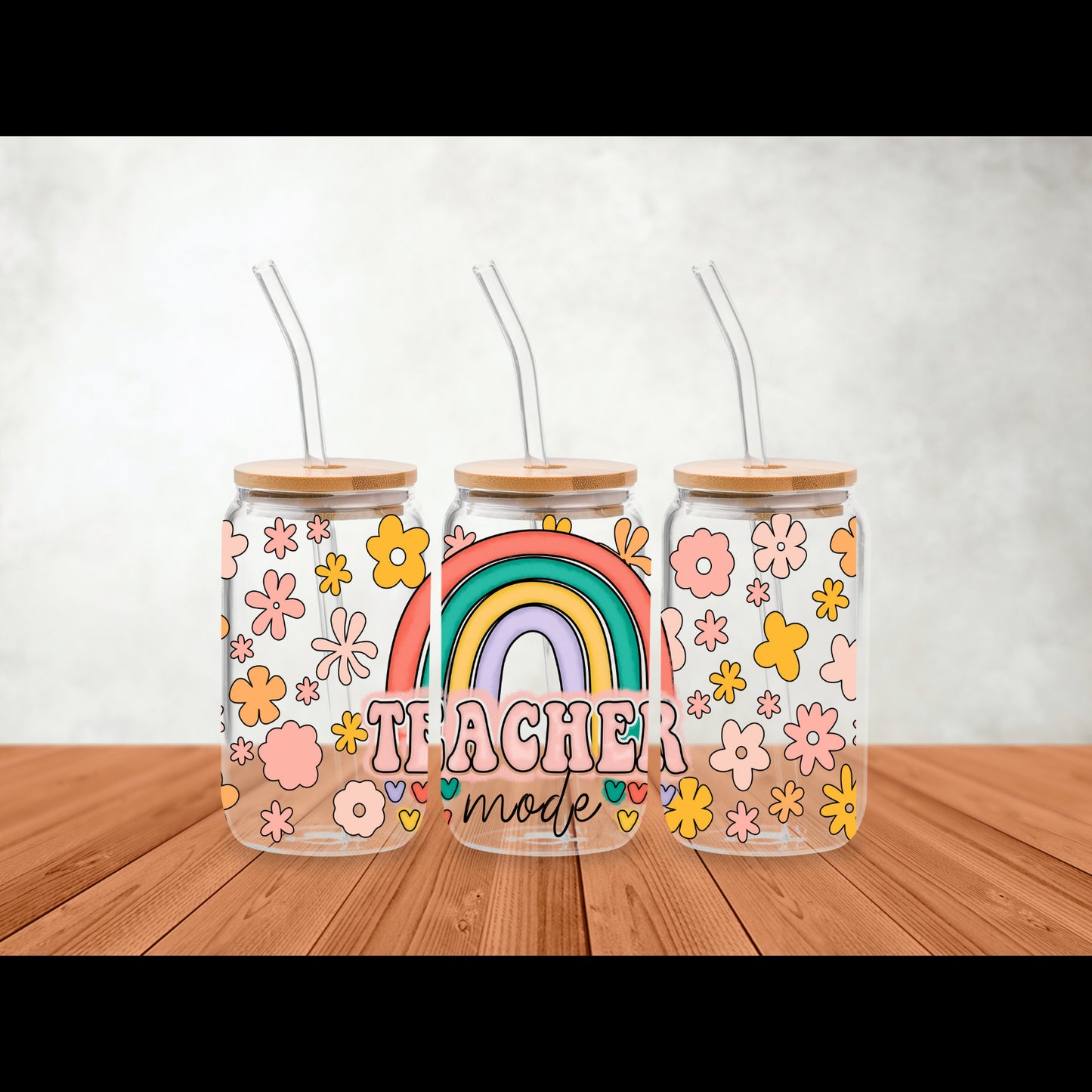UVDTF Wrap Teacher Mode for 16 oz Can Glass Mug Tumbler, Teacher Gift, Ready to Apply, Permanent Waterproof Adhesive