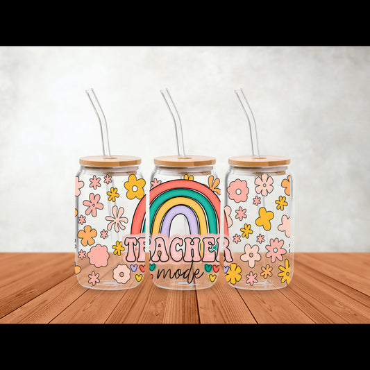 UVDTF Wrap Teacher Mode for 16 oz Can Glass Mug Tumbler, Teacher Gift, Ready to Apply, Permanent Waterproof Adhesive