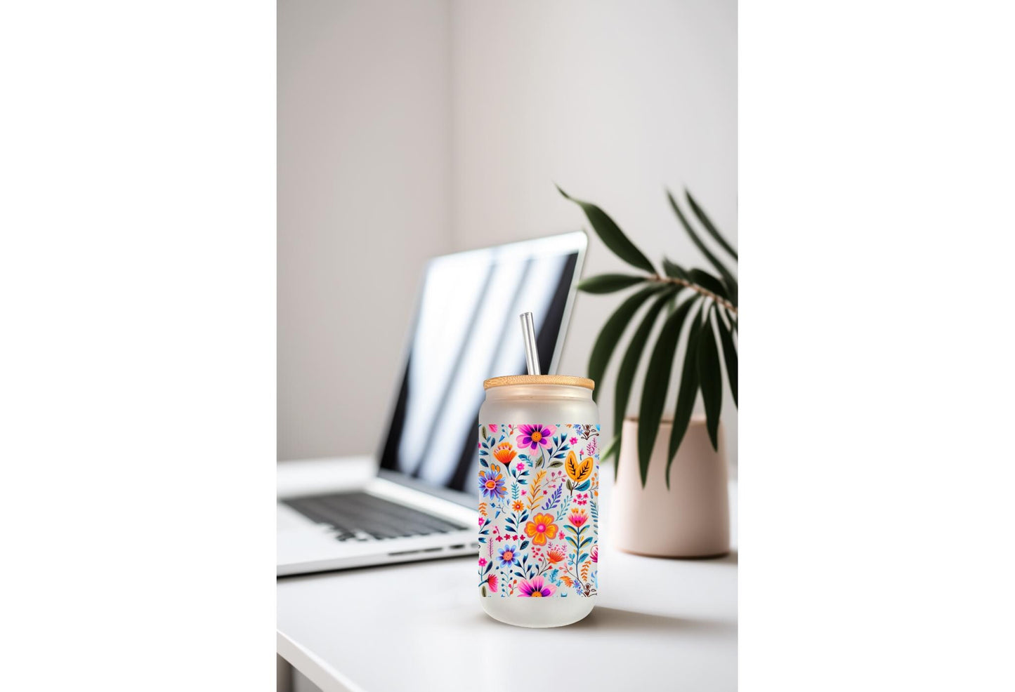 UVDTF Wrap Boho Flower for 16oz Can Glass Mug Tumbler, Floral Wrap, Ready to apply, Permanent Waterproof Adhesive