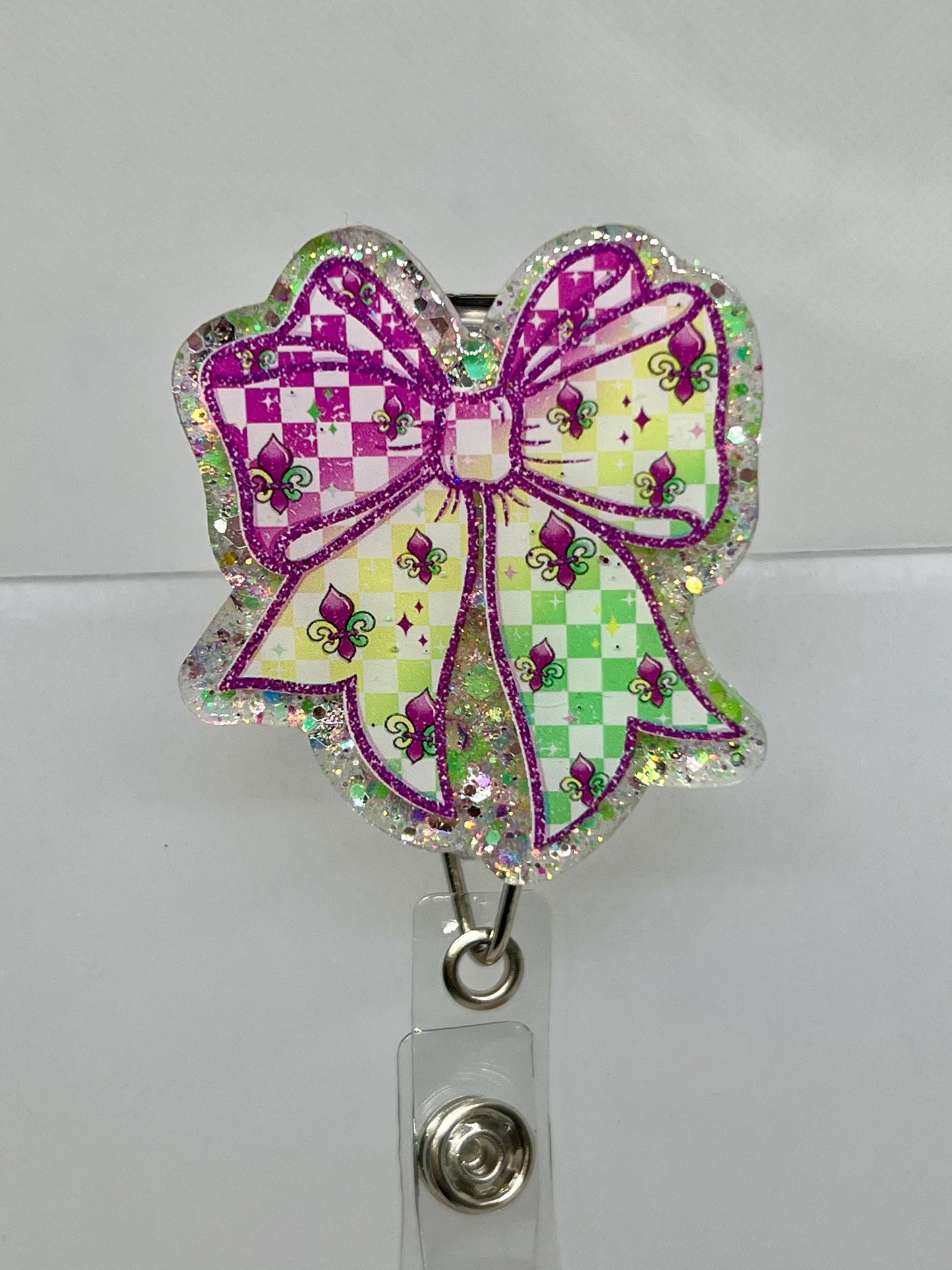 Mardi Gras Coquette Bow Acrylic Blank Decal Set, DIY Badge Reels, Bow Blank and UVDTF sticker, Unfinished Badge Reel, Badge Reel Blanks