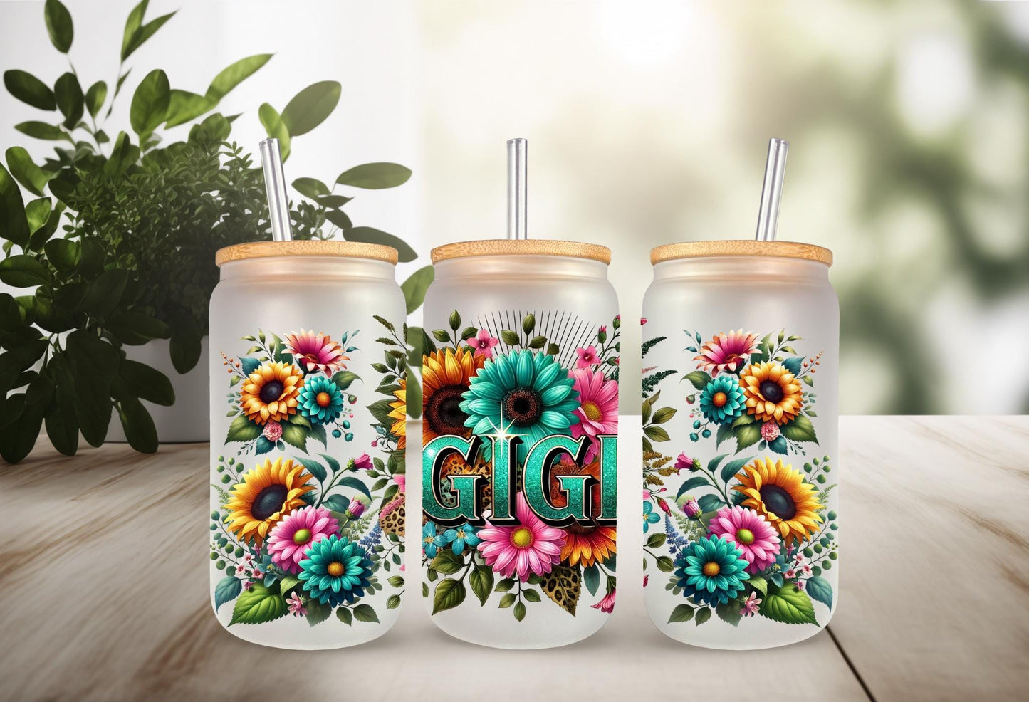 UVDTF Wrap Floral Gigi for 16oz Can Glass Mug Tumbler, Grandmother Wrap, Ready to Apply, Permanent Waterproof Adhesive