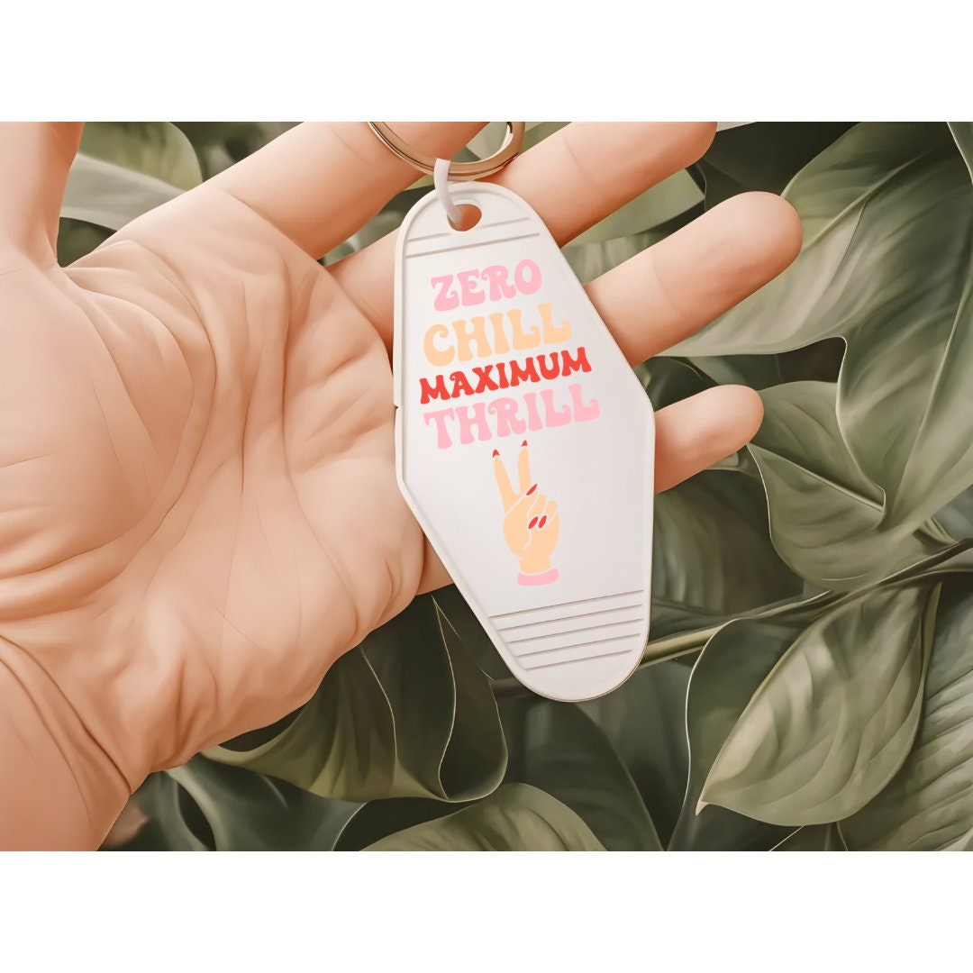 UVDTF Keychain Zero Chill Maximum Thrill Decal, Motel Keychain Ready to Apply, UVDTF Motel Keychain Decal,  1 Only/Set of 5 Keychain Decals