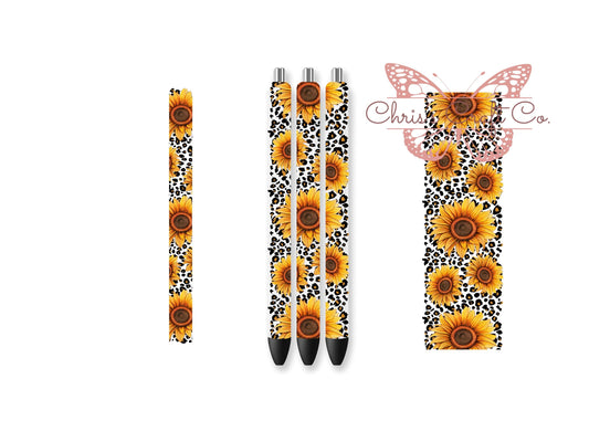 UVDTF Pen Wrap Sunflower Leopard Pen, Ink Joy Pen, Metal Glitter Pen, Ready to Apply, Permanent Adhesive Waterproof