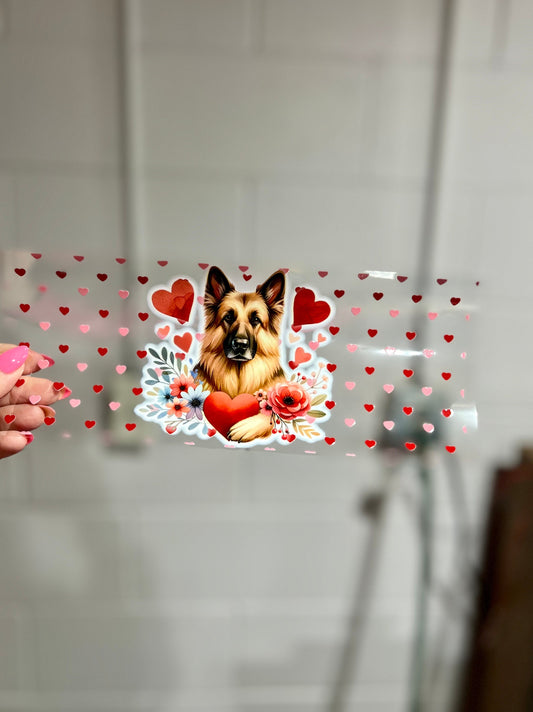 UVDTF Wrap Heart German Shepard Valentine for 16 oz Can Glass Mug Tumbler, Ready to apply, Permanent Waterproof Adhesive
