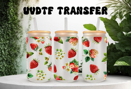 UVDTF Wrap Strawberry for 16oz Can Glass Mug Tumbler, Ready to Apply, Permanent Waterproof Adhesive