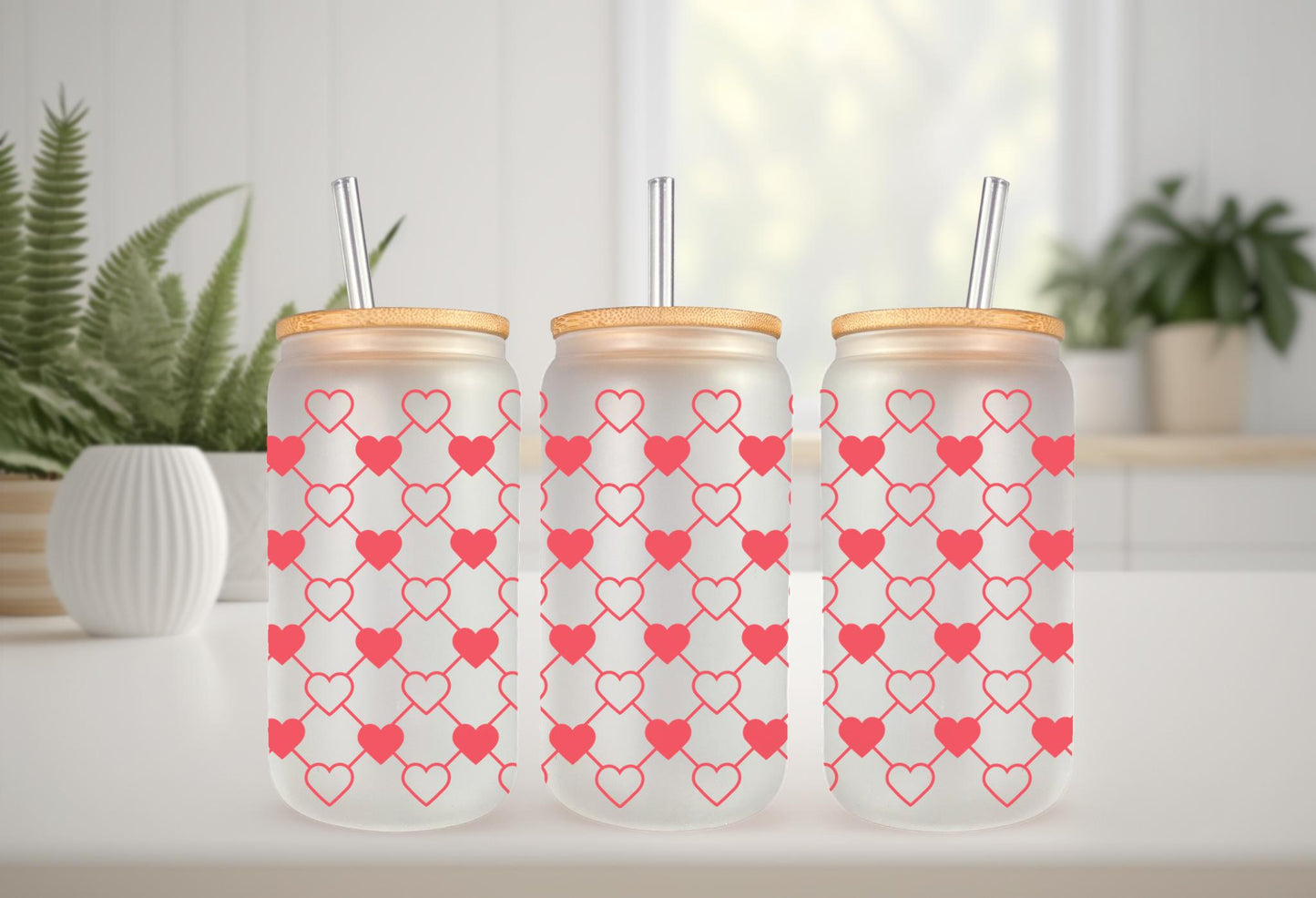 UVDTF Wrap Heart Valentine’s 16oz Can Glass Mug Tumbler,  Ready to Apply, Permanent Waterproof Adhesive