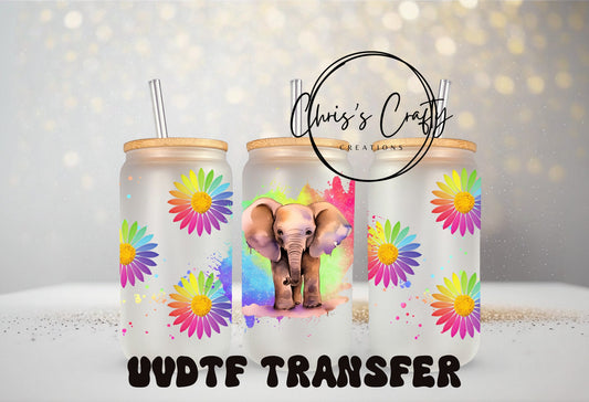 UVDTF Wrap Elephant Floral Exclusive for 16oz Can Glass Mug Tumbler, Ready to Apply, Permanent Waterproof Adhesive, Add on a cup