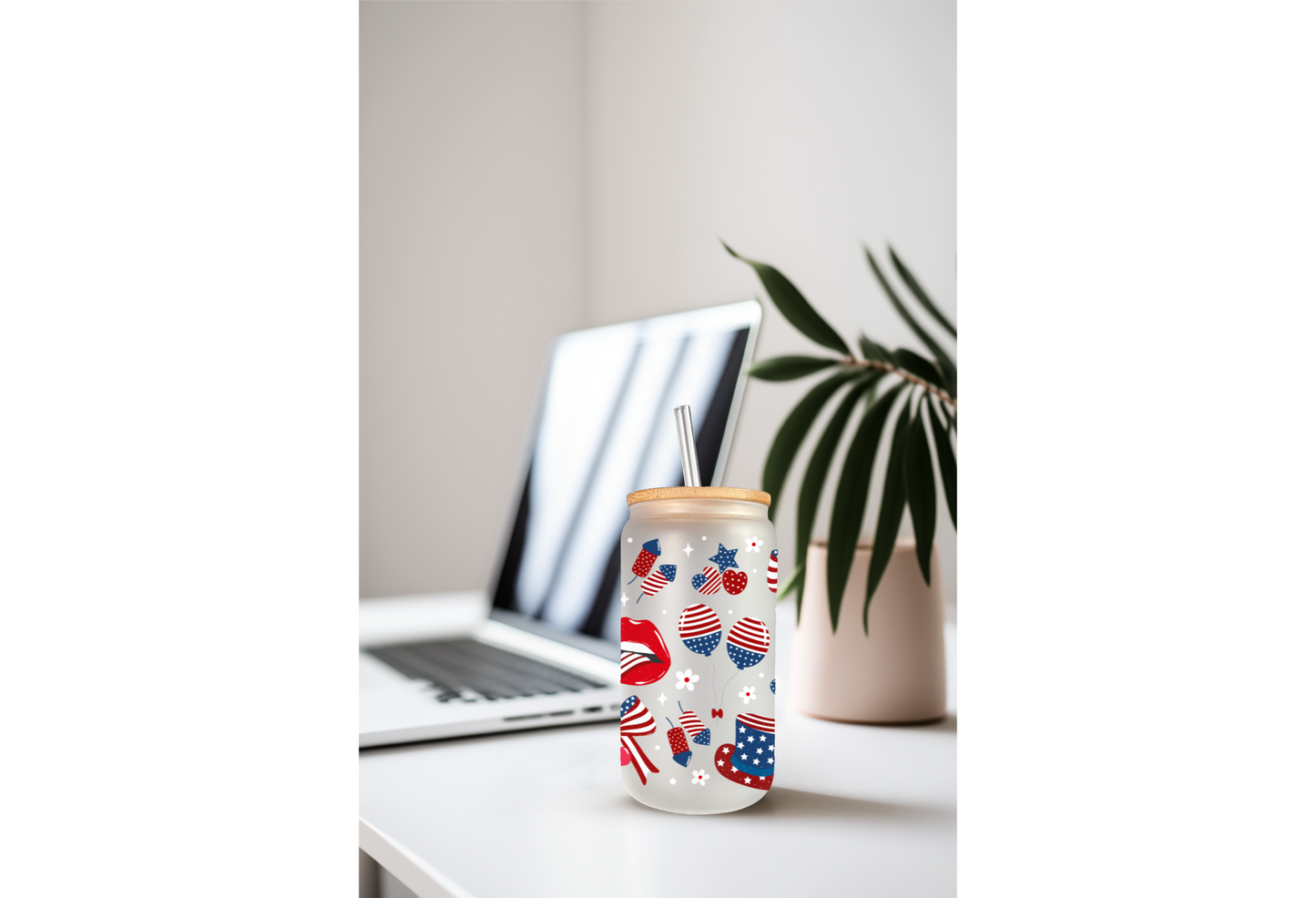 UVDTF Wrap 4th of July 16oz Can Glass Mug Tumbler, Ready to apply, Permanent Waterproof Adhesive