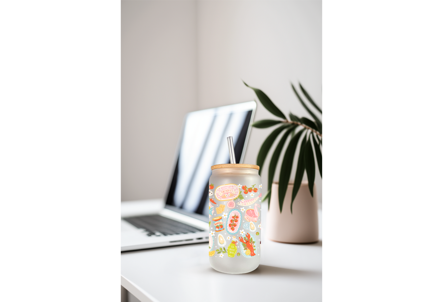 UVDTF Wrap Seafood Broil 16oz Can Glass Mug Tumbler Wrap, Ready to apply, Permanent Waterproof Adhesive, Double sided option