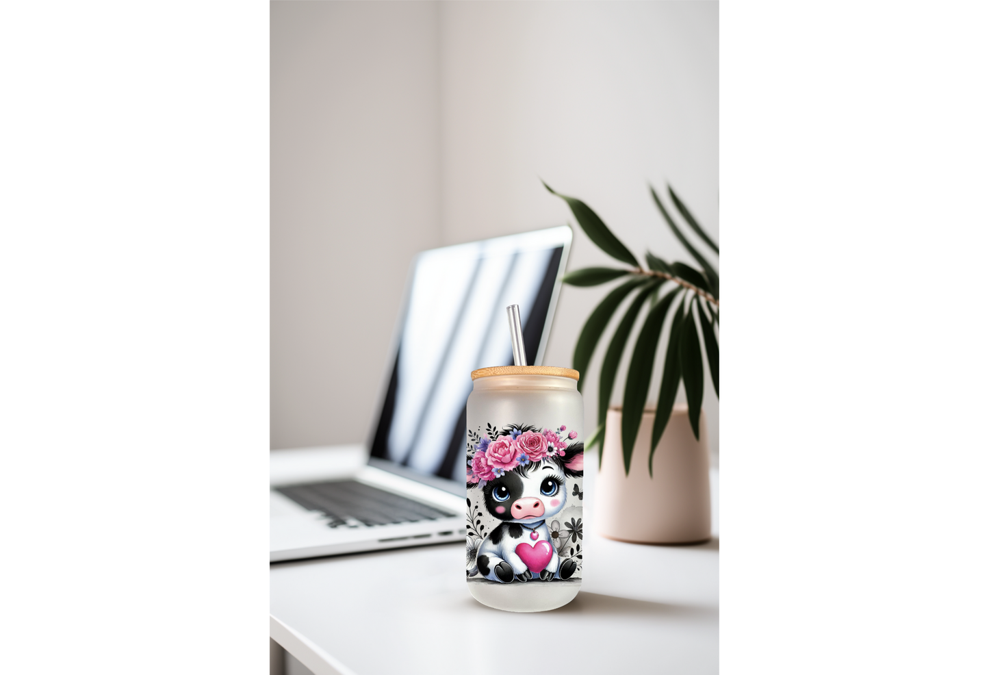UVDTF Wrap Cute Cow Floral Butterfly For 16oz Can Glass Mug Tumbler, Ready to Apply, Permanent Waterproof Adhesive