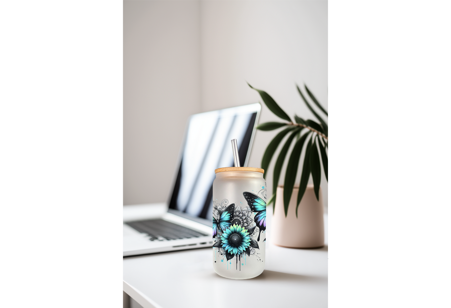 Butterfly Sunflower UV DTF Wrap For 16oz Can Glass Tumbler Full Wrap Permanent Decal Iced Coffee Cup Decor DIY Craft Supply