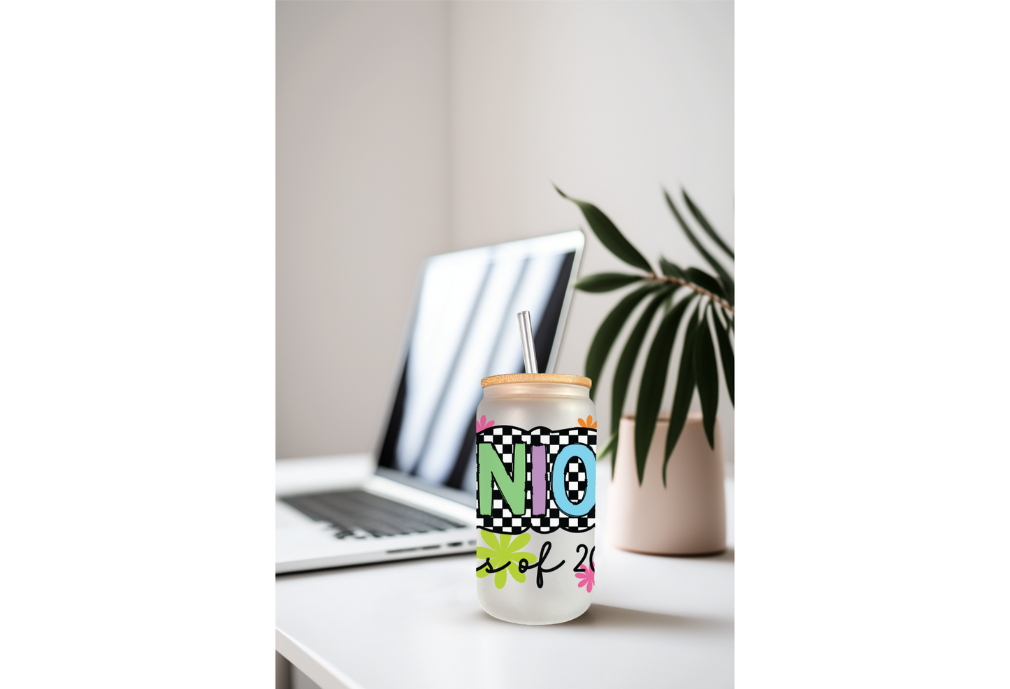 UVDTF Wrap Senior 2026 Checkered for 16oz Can Glass Mug Tumbler, Ready to Apply, Permanent Adhesive, Exclusive