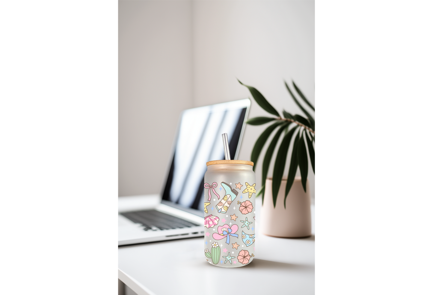 UVDTF Wrap Coastal Cowgirl for 16oz Can Glass Mug Tumbler, Daisy Wrap, Ready to Apply, Permanent Waterproof Adhesive