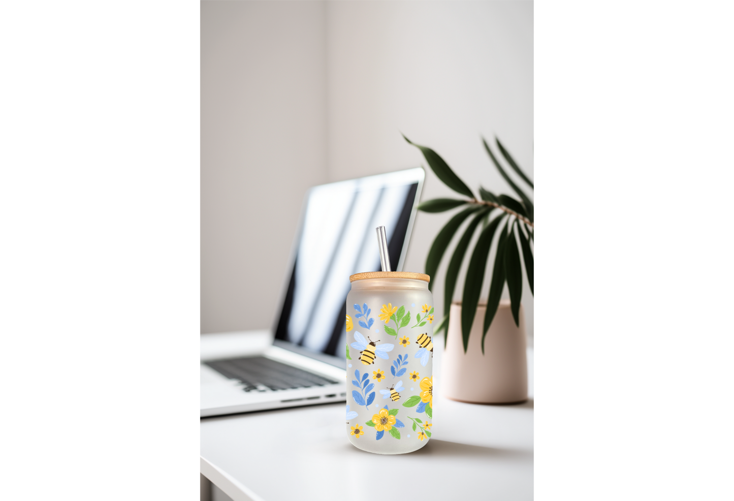 UVDTF Wrap Bees Flowers Floral Wrap for 16oz Can Glass Mug Tumbler, Ready to apply, Permanent Waterproof Adhesive