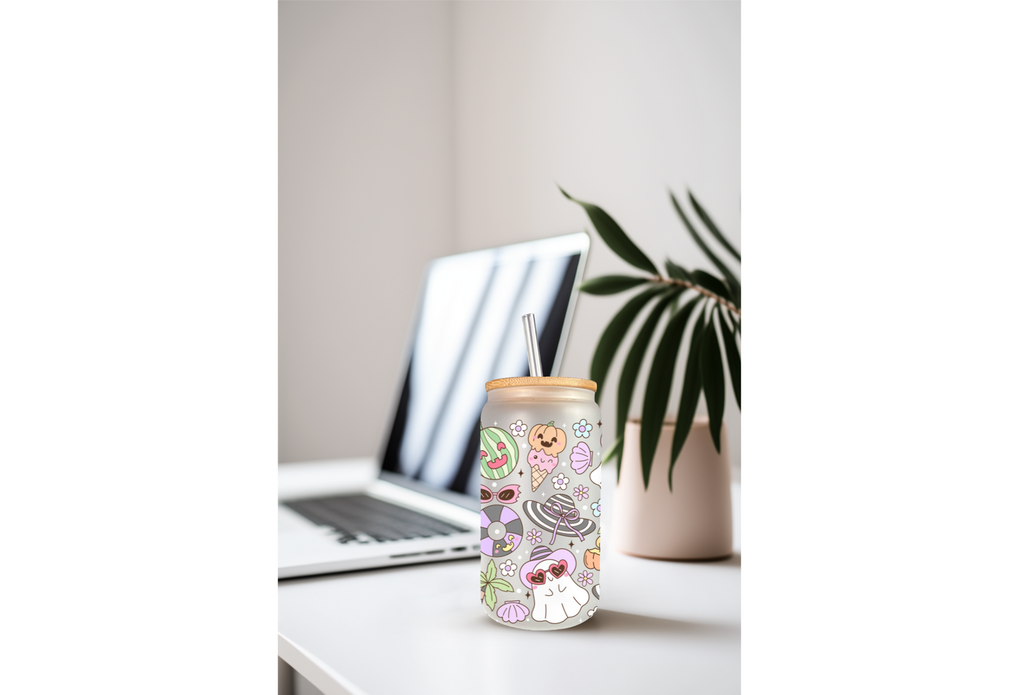 UVDTF Wrap Spooky Ghost Summer for 16oz Can Glass Mug Tumbler, Ready to apply, Permanent Waterproof Adhesive (Copy)