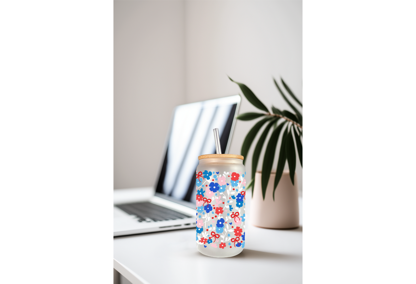 UVDTF Wrap Coquette Floral 16oz Can Glass Mug Tumbler, Ready to apply, Permanent Waterproof Adhesive