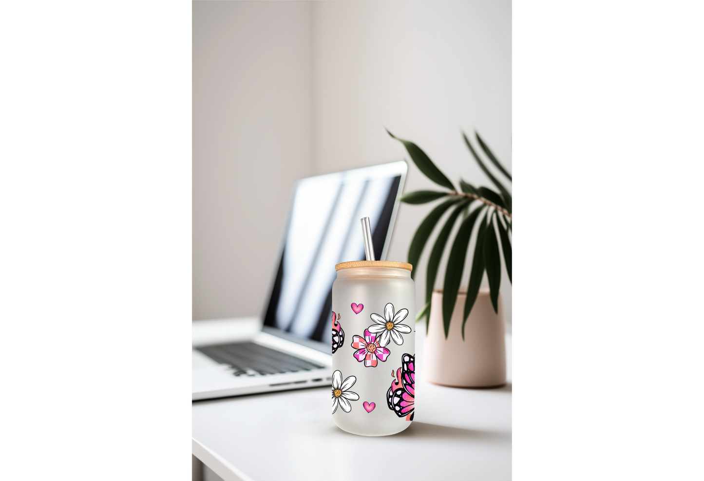 UVDTF Wrap Butterfly Daisy Checker for 16oz Can Glass Mug Tumbler, Butterfly Wrap, Ready to apply, Permanent Waterproof Adhesive