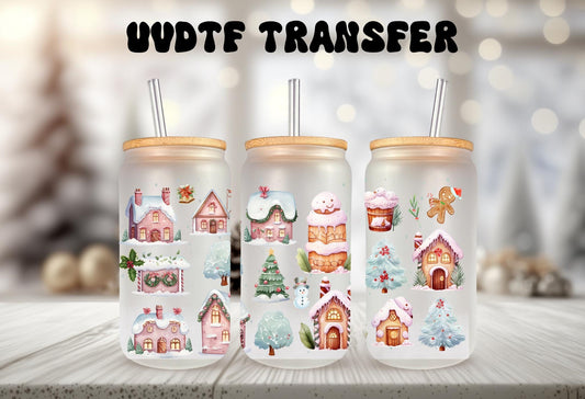 UVDTF Wrap Gingerbread House for 16 oz Can Glass Mug or Tumbler, Ready to Apply, Permanent Waterproof Adhesive
