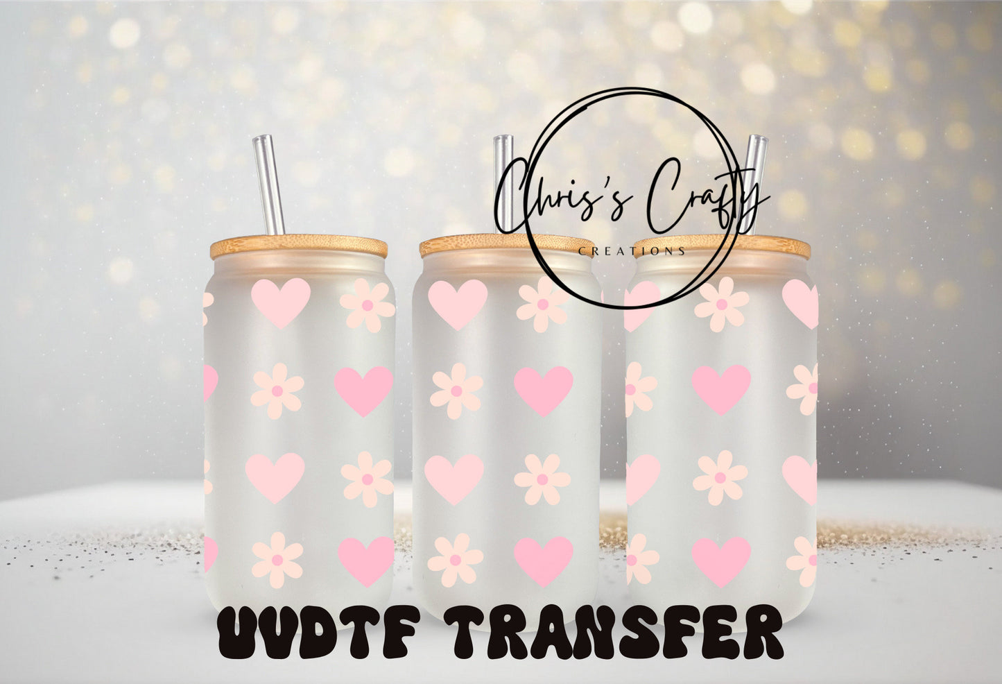 UVDTF WRAPS Valentine Pink Hearts Bundle Set of 4 for 16 oz or 40 oz Tumbler | Ready to apply | Waterproof | Permanent Adhesive