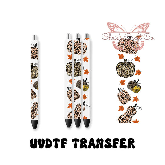 UVDTF Pen Wrap Fall Leopard Pumpkins, Fall Pen Wrap,  Ready to apply, Permanent Adhesive Waterproof