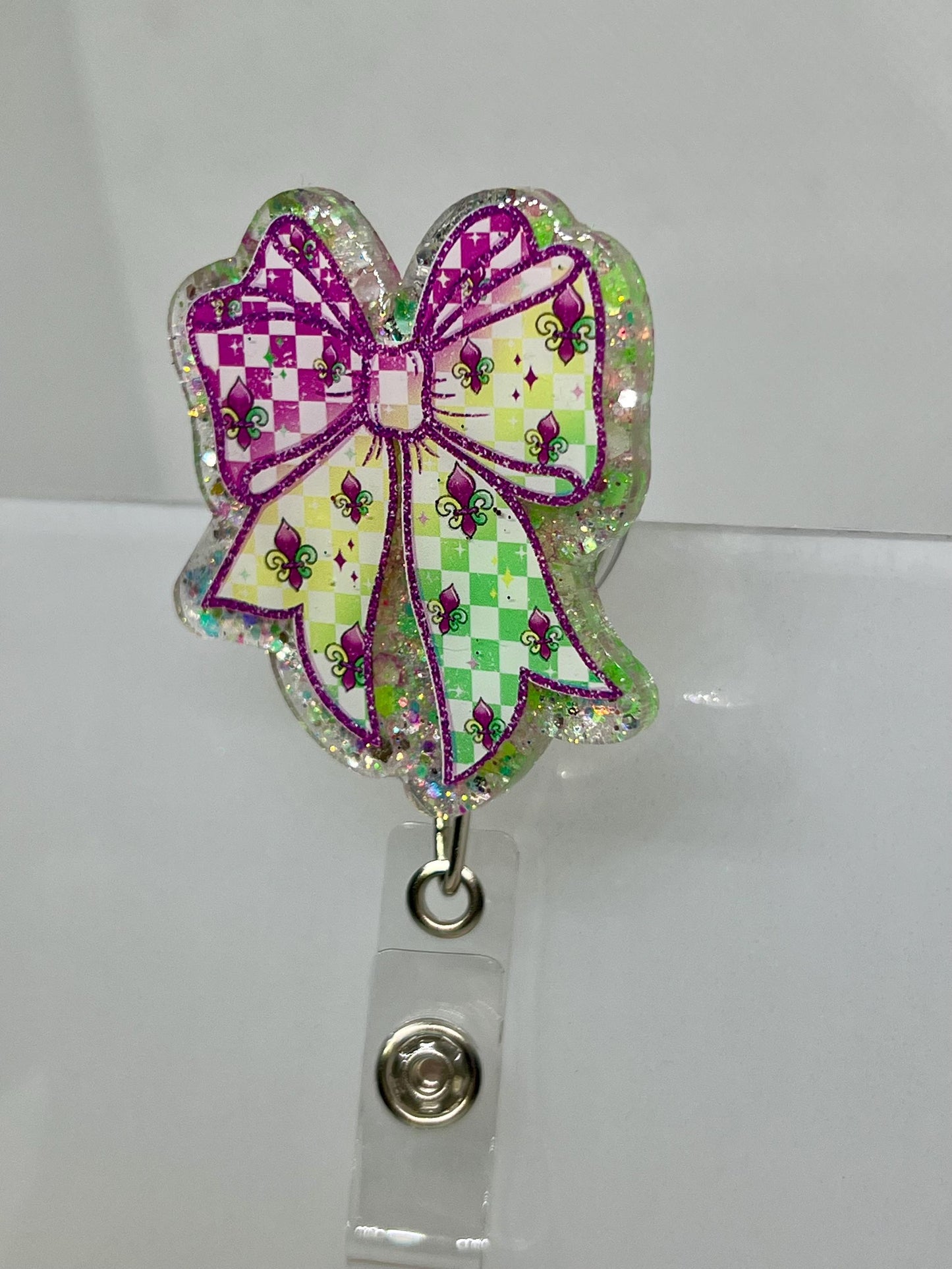 Mardi Gras Coquette Bow Acrylic Blank Decal Set, DIY Badge Reels, Bow Blank and UVDTF sticker, Unfinished Badge Reel, Badge Reel Blanks