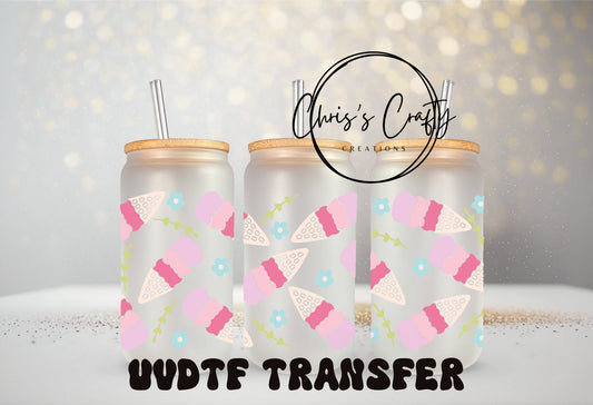 UVDTF Wrap Ice Cream Flowers for 16oz Can Glass Mug Tumbler, Ready to Apply, Permanent Waterproof Adhesive, Double Sided Option