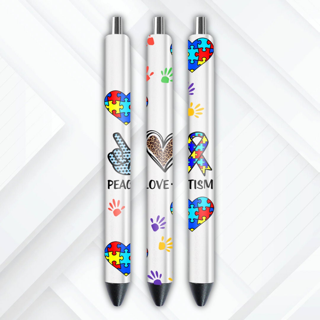 UVDTF Pen Wrap Peace Love Autism, Ready to Apply, Permanent Waterproof Adhesive