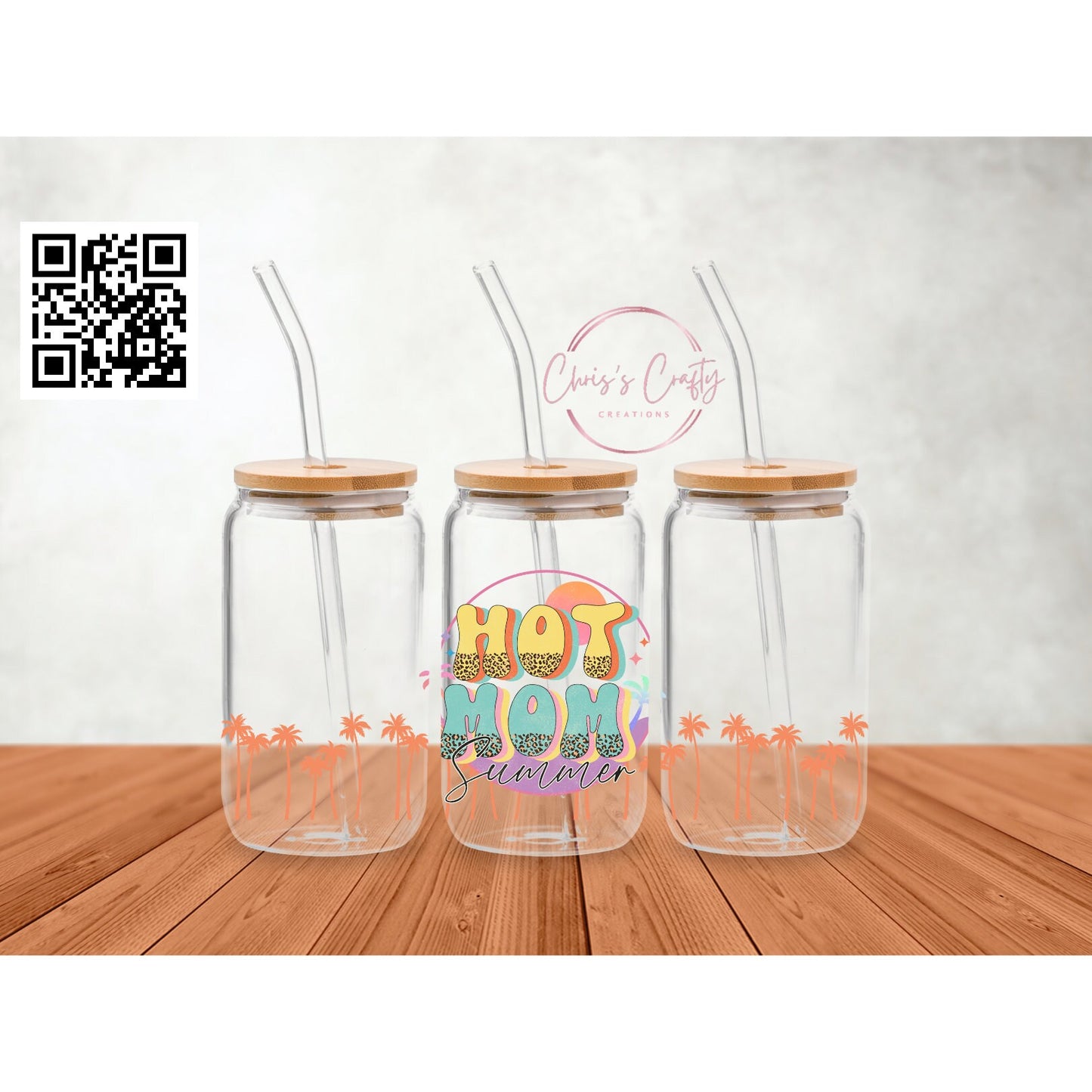 UVDTF Wrap Hot Mom Summer Leopard 16oz Can Glass Mug Tumbler, Ready to Apply, Permanent Water Adhesive