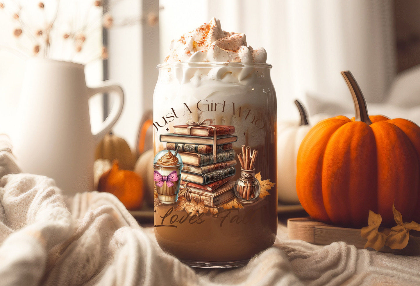 UVDTF Wrap Just a Girl Who Loves Fall Books for 16oz Can Glass or 40oz Tumbler, Ready to apply, Permanent adhesive, Double Sided option