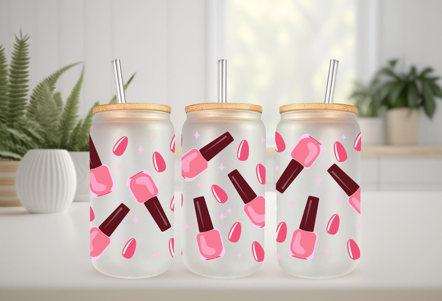 UVDTF Wrap Nail Polish Pink 16oz Can Glass Wrap Mug Tumbler, Nail Polish Wrap, Ready to Apply, Permanent Waterproof Adhesive