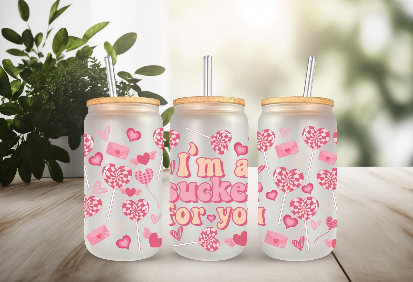 UVDTF Wrap Valentine's Sucker For You for 16oz Can Glass Mug Tumbler, Sucker Wrap, Ready to apply, Permanent Waterproof Adhesive