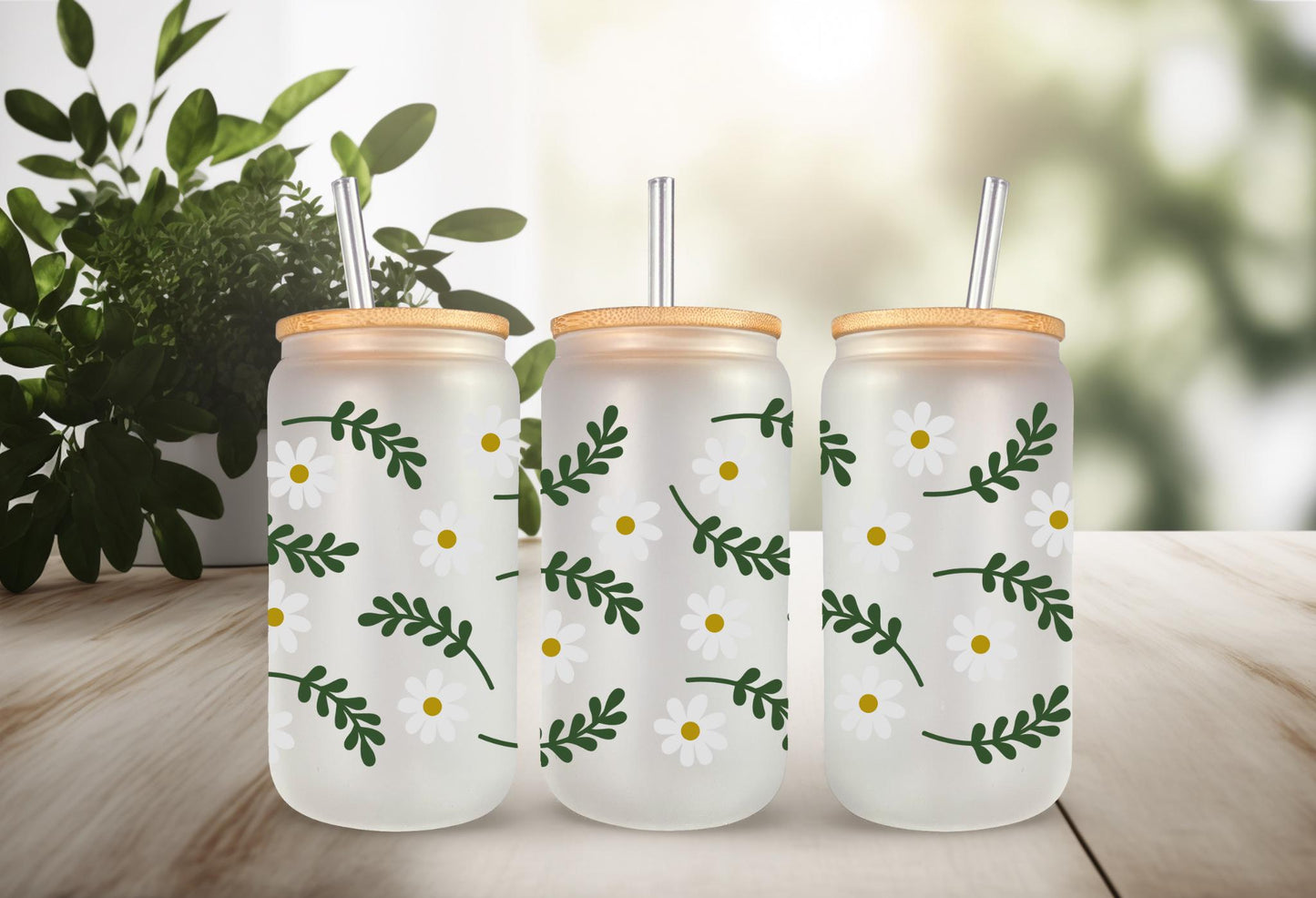UVDTF Wrap Garden Daisy 20oz Can Glass Mug Tumbler, Floral Wrap, Ready to apply, Permanent Adhesive Waterproof, Double Sided Option