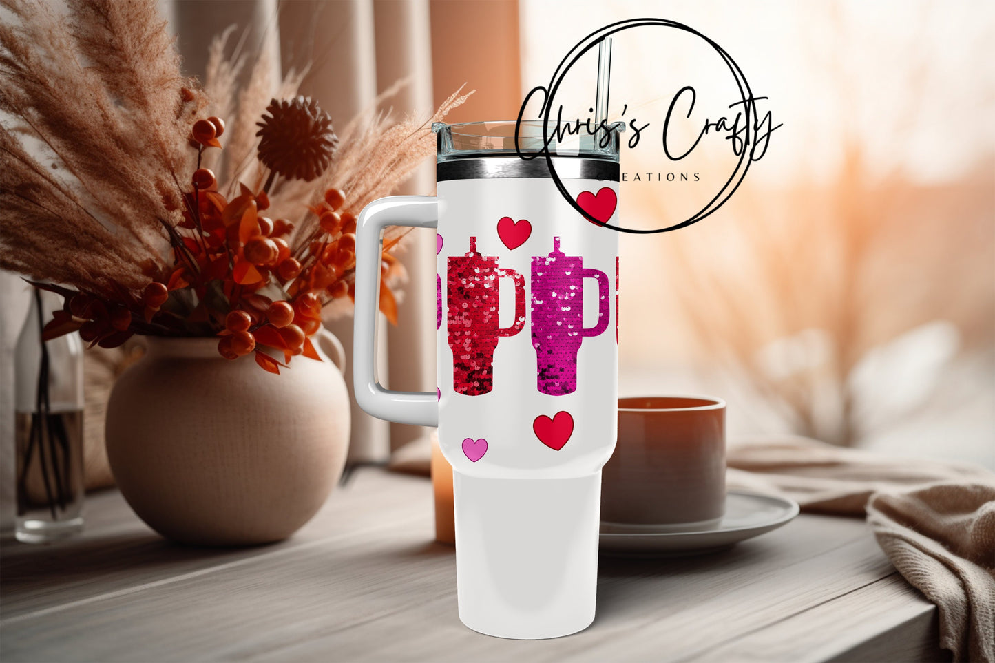 UV DTF Wrap Valentine Faux Glitter Tumbler for 16oz, 20oz Can Glass Mug Tumbler, Ready to apply, Permanent Waterproof Adhesive