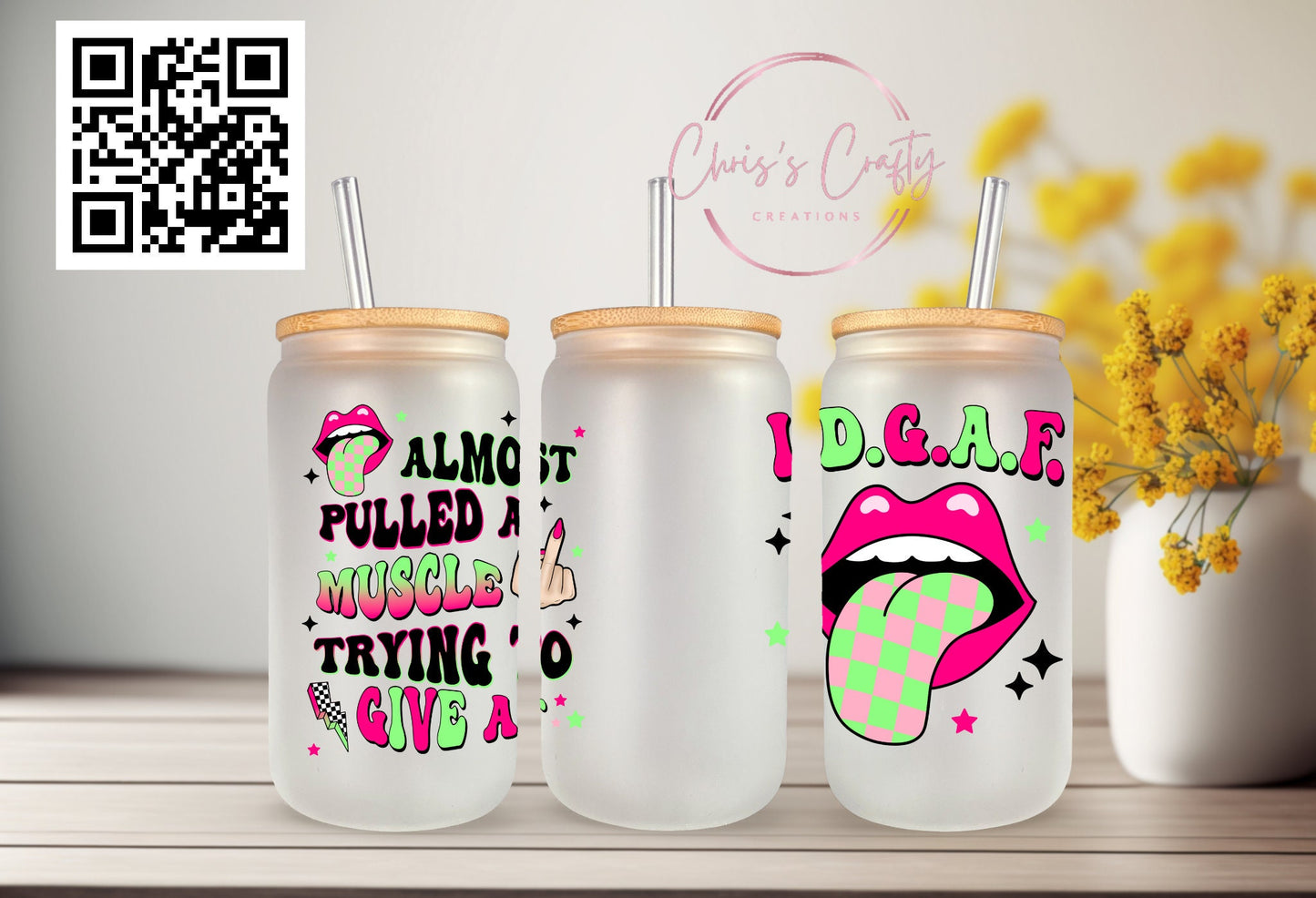 UVDTF Exclusive Wrap Funny Sarcastic for 16oz Can Glass Mug Tumbler, Almost Pulled a Muscle Giving AF, Ready to apply, Permanent WaterproofAdhesive