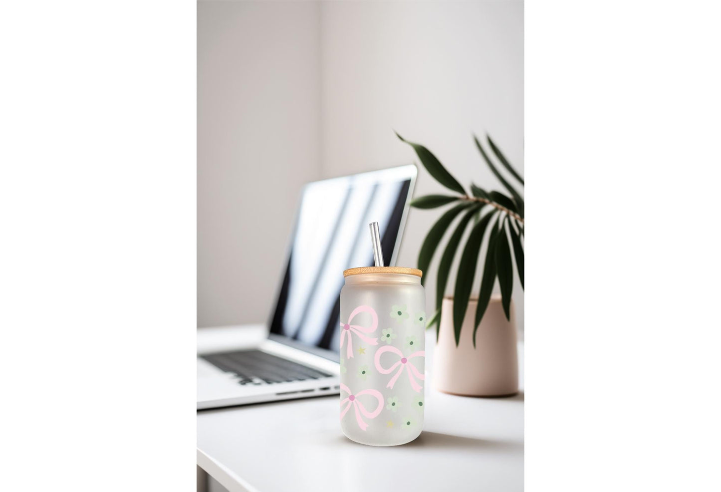 UVDTF Wrap Floral Bows Coquette 16oz Can Glass Mug Tumbler, Ready to Apply, Permanent Waterproof Adhesive, Double Sided Option