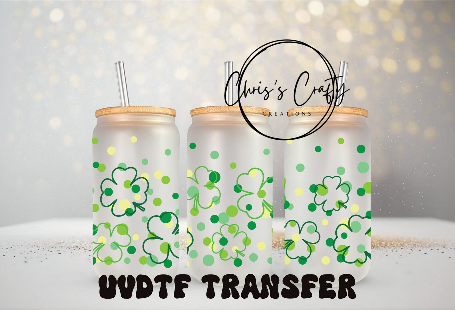 UVDTF WRAPS St. Patrick Clover Leopard Bundle Set of 4 for 16oz Mug Tumbler, Ready to apply, Permanent Waterproof Adhesive