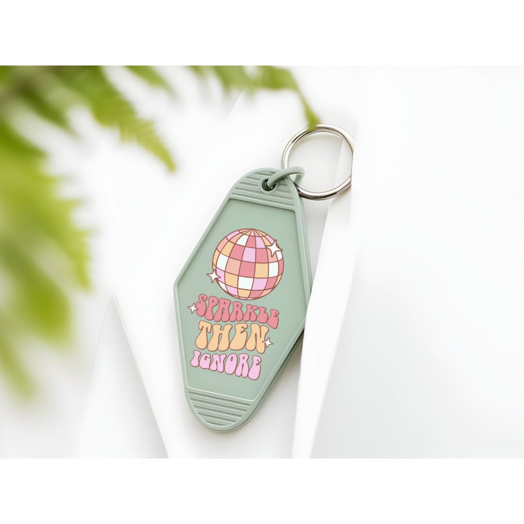 UVDTF Keychain Retro Sparkle Then Ignore  Decal, Motel Keychain Ready to Apply, UVDTF Motel Keychain Decal,  1 Only/Set of 5 Keychain Decals