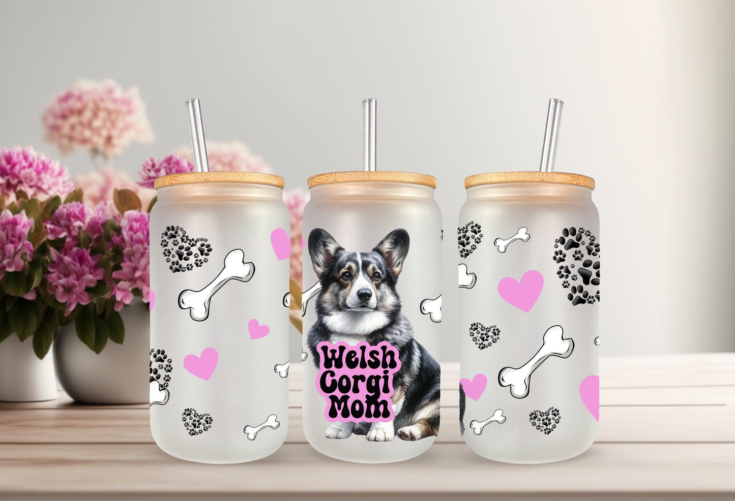 UVDTF Wrap Corgi Mom for 16oz Can Glass Mug Tumbler, Dog Mom Wrap, Ready to apply, Gifts for Her, Permanent Waterproof Adhesive