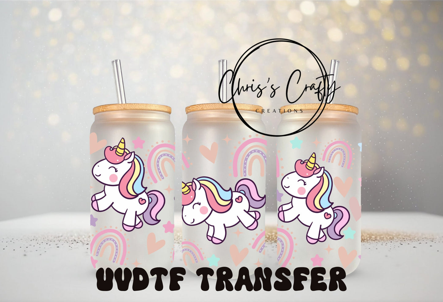 UVDTF Wrap Unicorns Rainbows 16 oz Can Glass Tumbler, Unicorn Wrap, Ready to Apply, Permanent Waterproof Adhesive