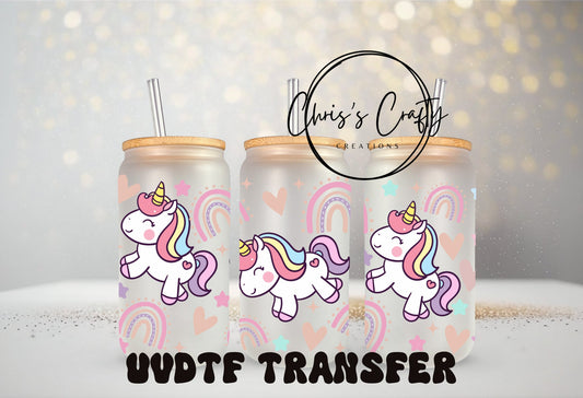 UVDTF Wrap Unicorns Rainbows 16 oz Can Glass Tumbler, Unicorn Wrap, Ready to Apply, Permanent Waterproof Adhesive