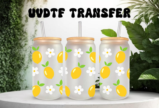 UVDTF Lemons & Daisy for 16oz Can Glass Mug Tumbler, Ready to Apply, Permanent Waterproof Adhesive