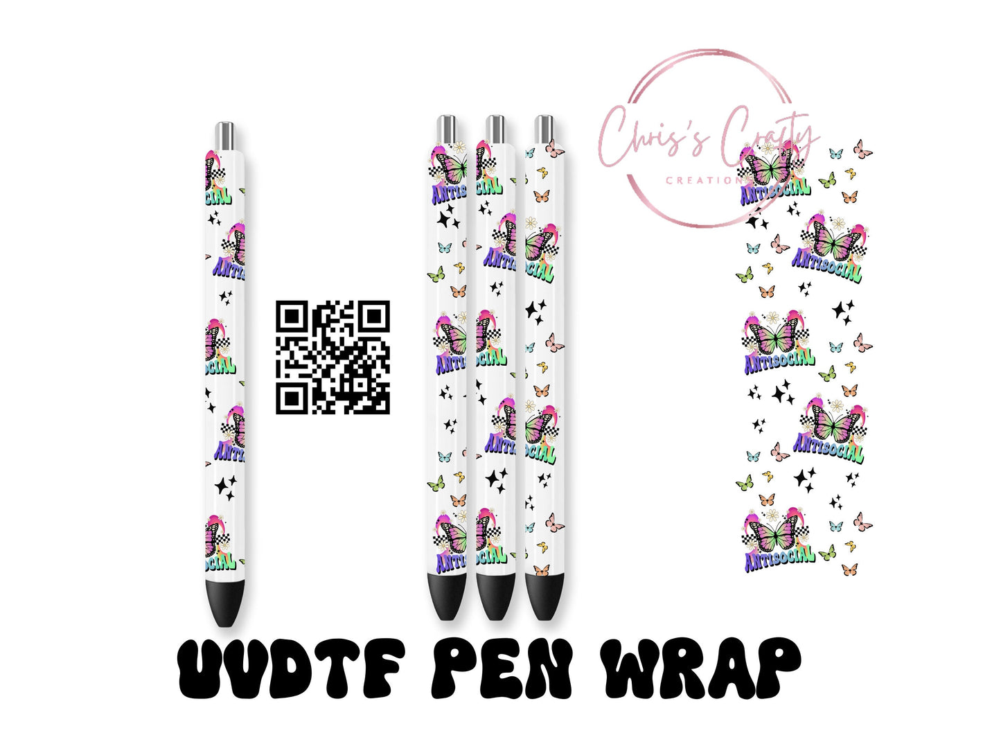 UVDTF Pen Wrap Antisocial Butterfly, Ready to Apply, Permanent Waterproof Adhesive