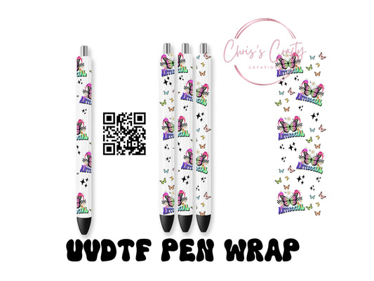 UVDTF Pen Wrap Antisocial Butterfly, Ready to Apply, Permanent Waterproof Adhesive