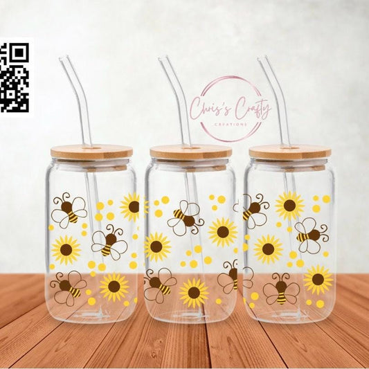 UVDTF Wrap Bees Sunflowers Floral Wrap for 16oz Can Glass Mug Tumbler, Ready to apply, Permanent Waterproof Adhesive