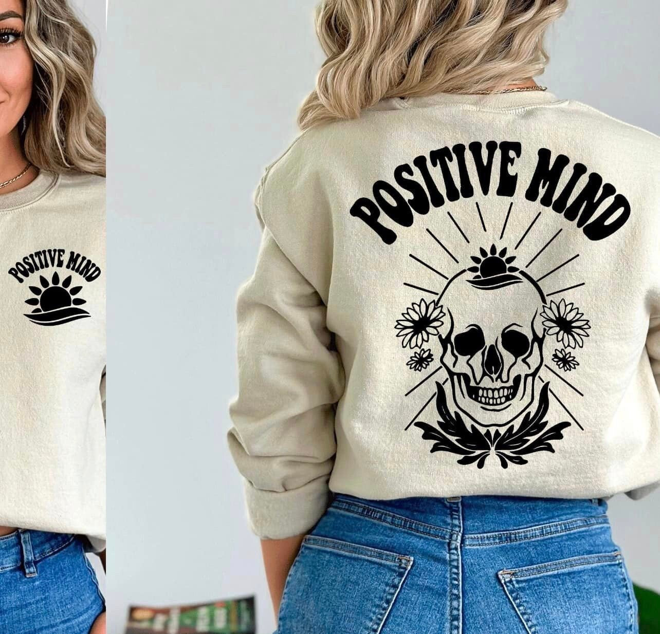 Positive Minds Screen Print Transfer, READY TO PRESS Screen Print Transfer Front Back, Black Ink Screen Print Transfer for Tshirt Crewnecks