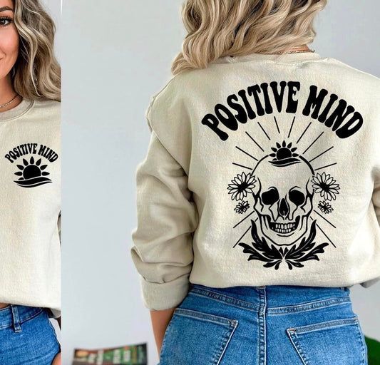 Positive Minds Screen Print Transfer, READY TO PRESS Screen Print Transfer Front Back, Black Ink Screen Print Transfer for Tshirt Crewnecks