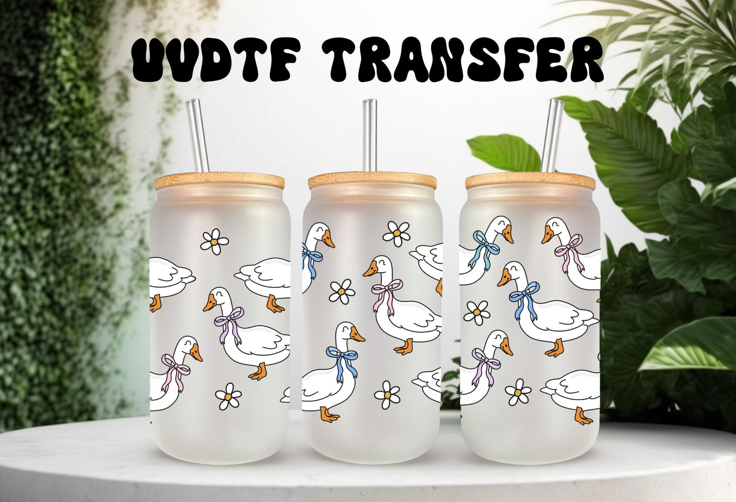 UVDTF Wrap Spring Goose Bows 16oz Can Glass Mug Tumbler Wrap, Geese Wrap, Ready to apply, Permanent Adhesive, Double sided option