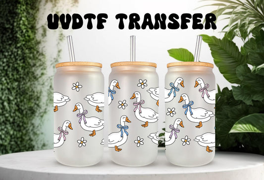 UVDTF Wrap Spring Goose Bows 16oz Can Glass Mug Tumbler Wrap, Geese Wrap, Ready to apply, Permanent Adhesive, Double sided option