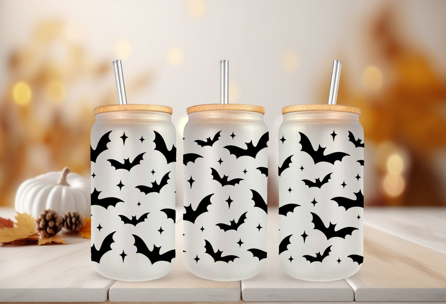 UVDTF Wrap Halloween Black Bats 16oz Can Glass, Mug /tumbler, Ready to Apply, Permanent Waterproof Adhesive