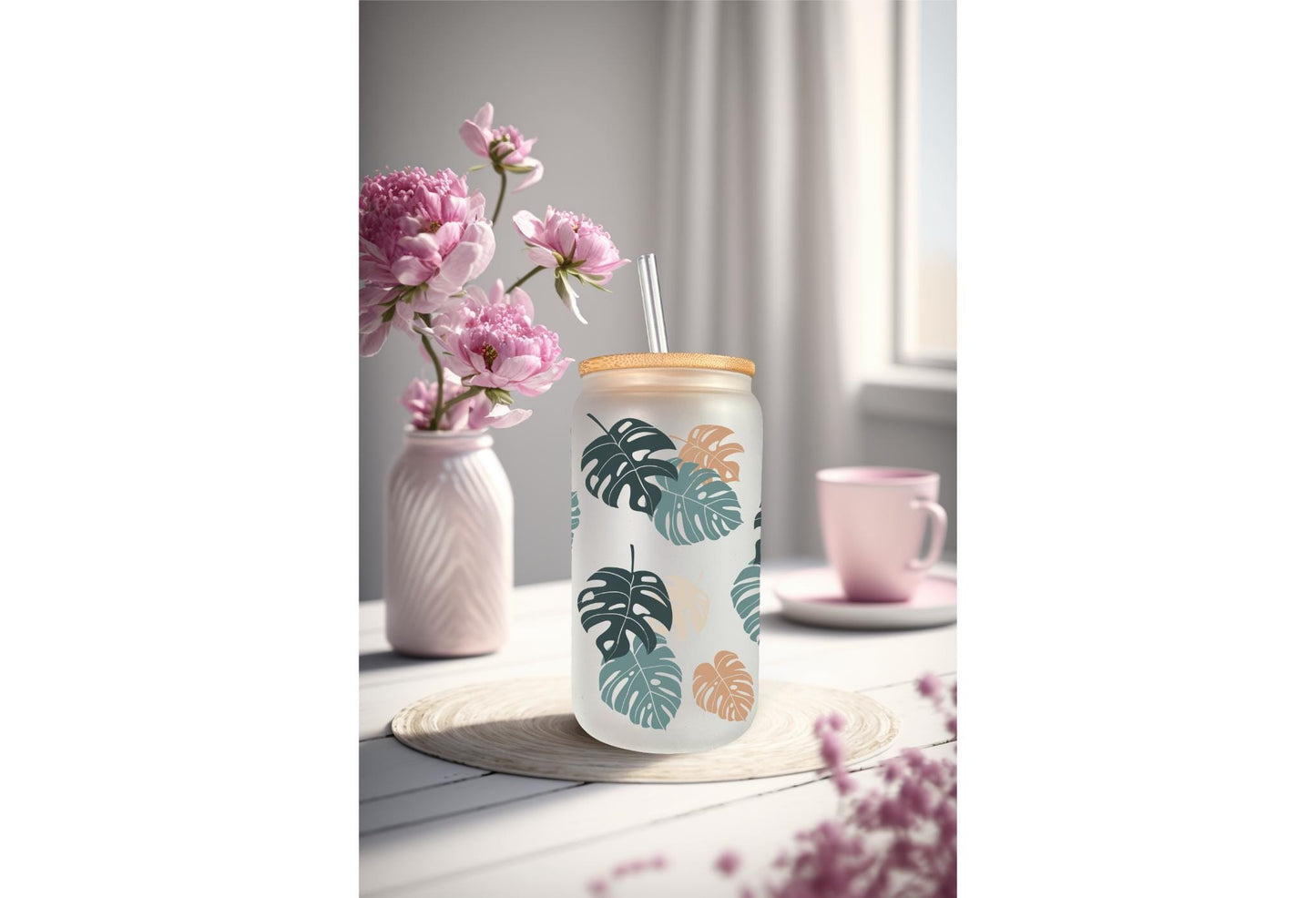 UVDTF Wrap Monstera Houseplants for 16oz Can Glass Mug or Tumbler, Ready to apply, Permanent Waterproof Adhesive. Double sided option